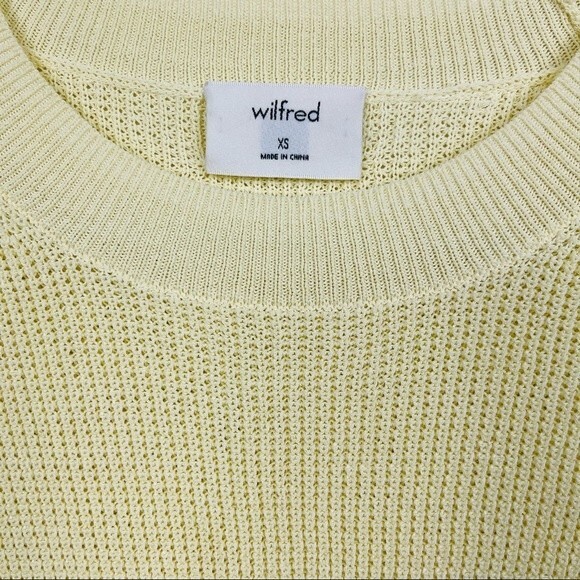 ARITZIA Wilfred Livvie Yellow Crewneck Sweater XS Waffle Knit Drop Shoulder - Picture 5 of 10